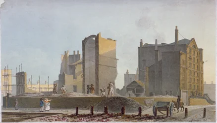 Raunioitu rakennus, Commercial Road, Stepney, Lontoo, 1820
