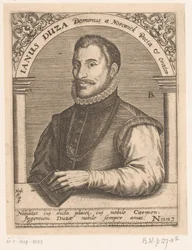 Janus Dousan muotokuva Janus Duza Dominus Nortwickin runoilija ja puhuja. (otsikko esineessä) Sarja muotokuvia 1400- ja 1500-luvun tutkijoista (sarjan nimi)