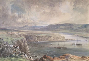 Foilhummerum Bay, Valentia, Cromwellin linnakkeesta katsottuna: Caroline ja veneet..., 1865-66.