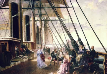 Isambard Kingdom Brunelin (1806-1859) höyrylaivalla ja pyörillä varustetulla Great Easternillä matkalla Sheernessistä (Englanti) Valentiaan (Irlanti).