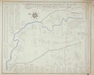 Uusi ja oikea kartta Hackney Marshista, 1745