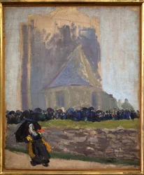 Neliömäinen torni Saint Guenolessa. Robert Delaunayn (1885-1941) maalaus. Öljy kankaalle, noin 1905. Brestin taidemuseo.
