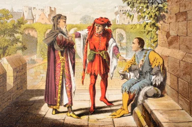 Warwick puhuu teoksessa Kuningas Henrik VI, II näytös, II kohtaus, "Be we the first that shall salute our rightful sovereign", teoksesta "The Illustrated Library Shakespeare", julkaistu Lontoossa 1890 (värilitro).