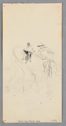 Piirustus, ulkoseinä: Kaksi hahmoa ja tunnistamattomia viivoja (kääntöpuoli), 1882.