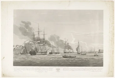 Kahdentoista hollantilaisen kauppalaivan lähtö Portsmouthin satamasta, 1833 (taulu 2) Tämä kolmen levyn sarja, joka kuvaa 12 Nederlandsche Koopvaardy -aluksen lähtöä Portsmouthin satamasta 2. kesäkuuta 1833.