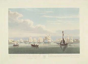 Kahdentoista hollantilaisen kauppalaivan lähtö Portsmouthin satamasta, 1833 (taulu 1) Tämä kolmen levyn sarja, joka kuvaa 12 Nederlandsche Koopvaardy -aluksen lähtöä Portsmouthin satamasta 2. kesäkuuta 1833.