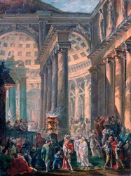 "Roomalaisen temppelin kapriisi Aleksanteri Suuren voitonhautauksella", 1755-1760