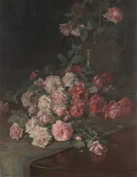 Ruusut ja mahonki, n. 1900 (öljy paneelille)