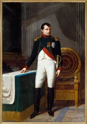 Napoleon I:n (1769-1821) kokovartalomuotokuva kaartin jääkärien everstin univormussa, 1800-luku. Mitat: 2,26 x 1,57 m. Pariisi, Musée Carnavalet