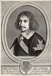 Hugues de Lionne (1611 - 1671), Marquis de Fresnes, Bernyn herra, oli diplomaatti ja valtioministeri Louis XIV:n alaisuudessa. Kaiverrus Robert Nanteuil. Yksityinen kokoelma.