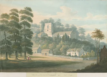 Tettenhallin kirkko ja kylä: akvarellimaalaus, 1826