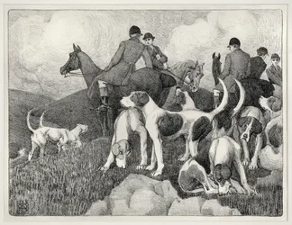 Metsästyskohtaus (litho)