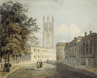 Magdalen College ja High Streetin itäpää, Oxford, 1795 (akvarelli grafiitilla)