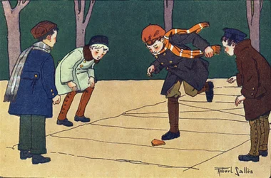 Marelle. Kaiverrus "" Mitä me pelaamme? E. Weberin "" Robert Sallesin (1871-1929) akvarellipiirroksilla. Librairie Garnier Freres, Pariisi