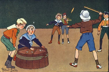 Osseletit ja quinet. Kaiverrus "" Mitä me pelaamme? E. Weberin "" Robert Sallesin (1871-1929) akvarellipiirroksilla. Librairie Garnier Freres, Pariisi