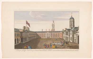 Gezicht op de Upper Castle Yard Dublinin linnassa Upper Castle Courtin mahdollisuus Dublinin neuvoston kamarista (esineessä oleva otsikko)