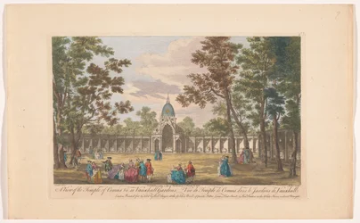 Gezicht op de Temple of Comus Vauxhall Gardens te Londenissa Näkymä Comuksen temppelille jne. Vauxhall Gardensissa (otsikko esineessä) Ranelagh Gardens ja Vauxhall Gardens (sarjan nimi)