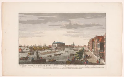 Gezicht op het Admiraliteitsmagazijn te Amsterdam Näkymä Amsterdamin amiraliteetista, siihen kuuluvista kauppataloista, laitureista ja telakoista sekä East India Company of Hollandista (otsikko esineessä) Hollanti (sarjan nimi)