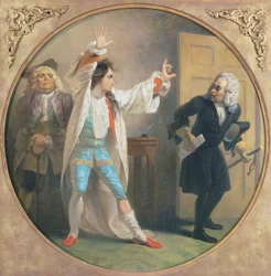 IV näytös, William Congreven (1670-1729) kohtaus I rakkaudesta rakkauteen, Robert Smirken (1752-1845) maalaus. Yhdistynyt kuningaskunta