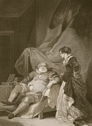 Henry 8th ja Catherine Parr, kaiverrus George Noble, kuvitus David Humen Englannin historiasta, pub. R. Bowyer, Lontoo, 1812