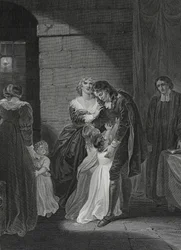Lord W. Russelin viimeinen haastattelu perheensä kanssa, kaiverrettu George Noble, kuvitus David Humen "The History of England", pub. R. Bowyer, Lontoo, 1812