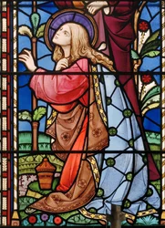Bramcote, St Michael, itäisen ikkunan yksityiskohta, Heaton, Butler & Bayne, Bayne, Mary Magdalene, 1862.