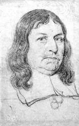 Miehen muotokuva, mahdollisesti Oliver Cromwell (1599-1658) (lyijykynä pergamentille).