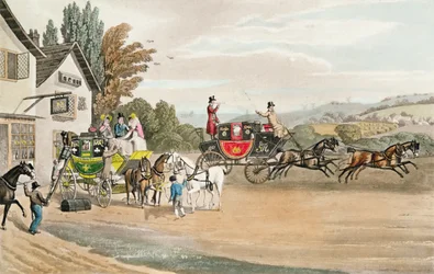 London Mail and Stage Coach (värillinen akvatinta)