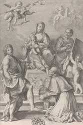 Madonna ja lapsi keskellä pyhä Johannes Kastaja, Pyhä Luukas, paavi Pietari Celestini,..., 1694.