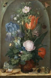 Kukka-asetelma ja kaksi sisiliskoa, 1603