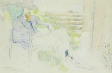 Lytton Strachey kirjoittaa puutarhassa,