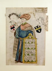 John Gedney kaupunginvaltuutetun puvussa, noin 1450 (vesiväri paperille).
