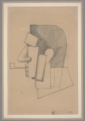 Kubistin pää, n. 1915-20 (kynä paperille)