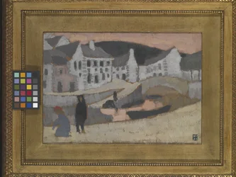 The Canal, Bretagne Landscape (öljy puristetulle kuitulevylle, joka on asennettu masoniittiin)