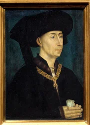 Burgundin Filip III:n, lisänimeltään Filip Hyvä (1396-1467), muotokuva. Hänellä on Kultaisen taljan ritarikunnan kunniamerkki. 1445, mitat 0,31 x 0,23 m, Dijon, Musée des Beaux-Arts - Filip II:n muotokuva