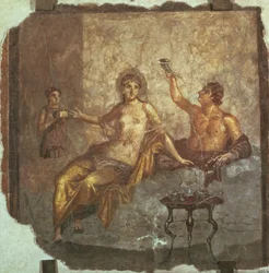 Juhlapariskunta orjan kanssa, Herculaneumista, n. 50-79 jKr