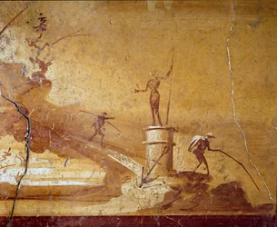 Kalastusaihe, yksityiskohta Herculaneumista (Ercolano) peräisin olevasta yksivärisestä freskosta, 1. vuosisata eKr., Napoli, Museo Archeologico Nazionale, nro 9493