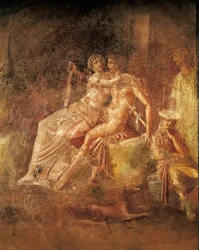 Aresta ja Afroditea esittävä fresko, kitharansoittajan talo, Pompeji, Italia