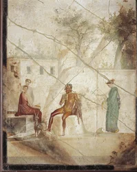 Fresko, joka kuvaa Pania ja nymfiä Pompejista, Italiasta