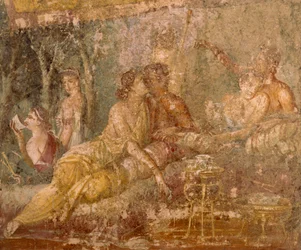 Trikliniumkohtausta esittävä fresko Pompejista, Italiasta