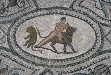 Herkules ja kreetalainen härkä, Herkuleen talon lattiasta (mosaiikki)