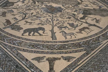 Orpheuksen talo, Orpheus villieläinten ympäröimänä, yksityiskohta (mosaiikki)