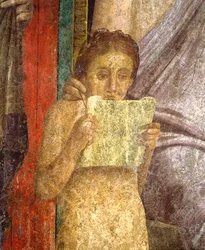 Italia, Campania, Pompei, fresko, joka kuvaa rituaaliseremoniaa Mysteerien huvilassa
