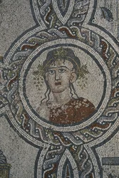 Neljän vuodenajan mosaiikki, Dionysoksen talo, yksityiskohta, pää (mosaiikki)
