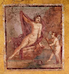 Narkissos ja Eros, roomalainen 3. pompejilaistyylinen fresko Pompejin arkeologiselta alueelta Italiasta, 1. vuosisata jKr. (roomalainen taide)