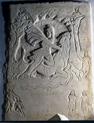 Reliefi, joka kuvaa iranilaista jumaluutta Mithraa (tai Mitraa), joka teurastaa härän, siihen liittyvän eläimen. 4. vuosisadalla. Palazzo dei Conservatori, Rooma.