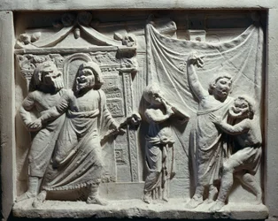 Relief teatterikohtauksesta komediasta "Andria", kirjoittanut Publius Terentius Afer (relief)