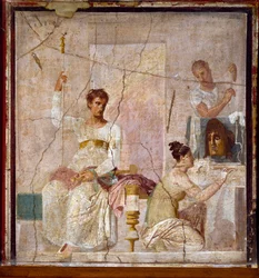 Roomalainen taide: ”Kunnianosoitus traagiselle runoilijalle”. Roomalainen fresko Herculaneumin (Ercolano) arkeologiselta alueelta. 1. vuosisata jKr. Napoli, Museo Archeologico Nazionale