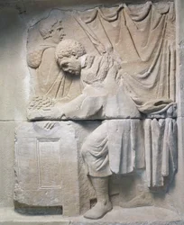 Roomalainen kohokuvio mausoleumista, joka kuvaa leipäkauppiasta, 2. vuosisadalla jKr