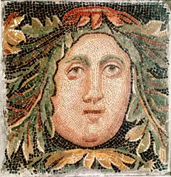 Roomalainen taide: merijumaluuden päätä esittävä mosaiikki. 200-luku jKr. Rooma, Museo Nazionale Romano